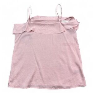 Express Blouse Top Womens Size Medium Pastel Pink Sleeveless Ruffle Casual‎